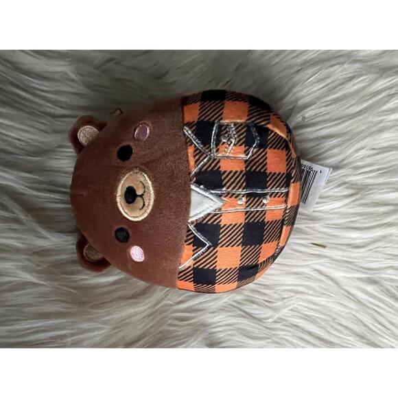 Squishmallows Plush Bear in Orange and Black Check Shirt - Picture 1 of 5